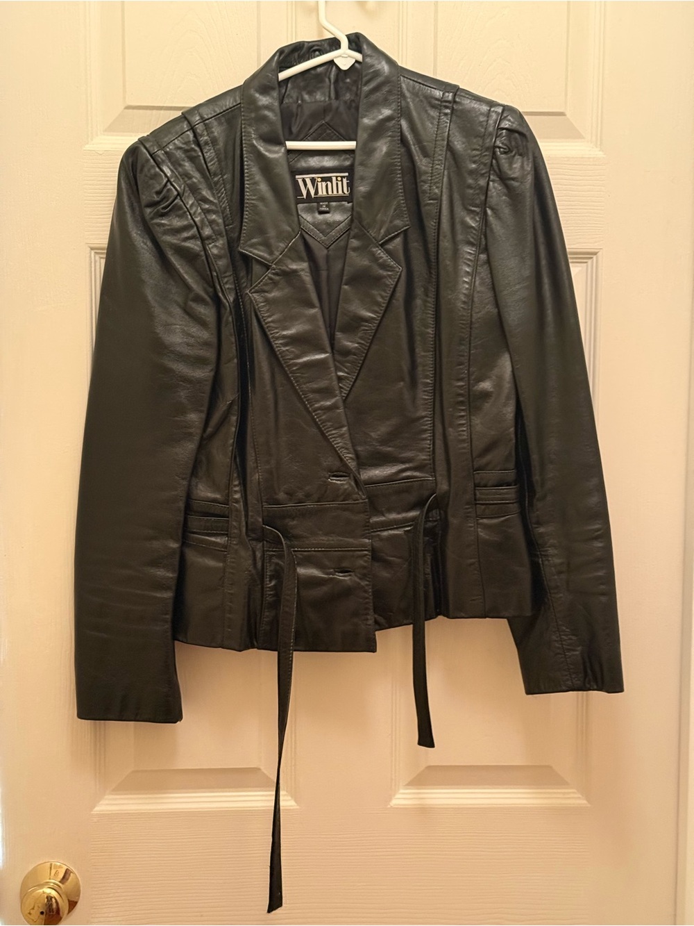 Vintage Winlit Black Leather Belted Women's Jacket